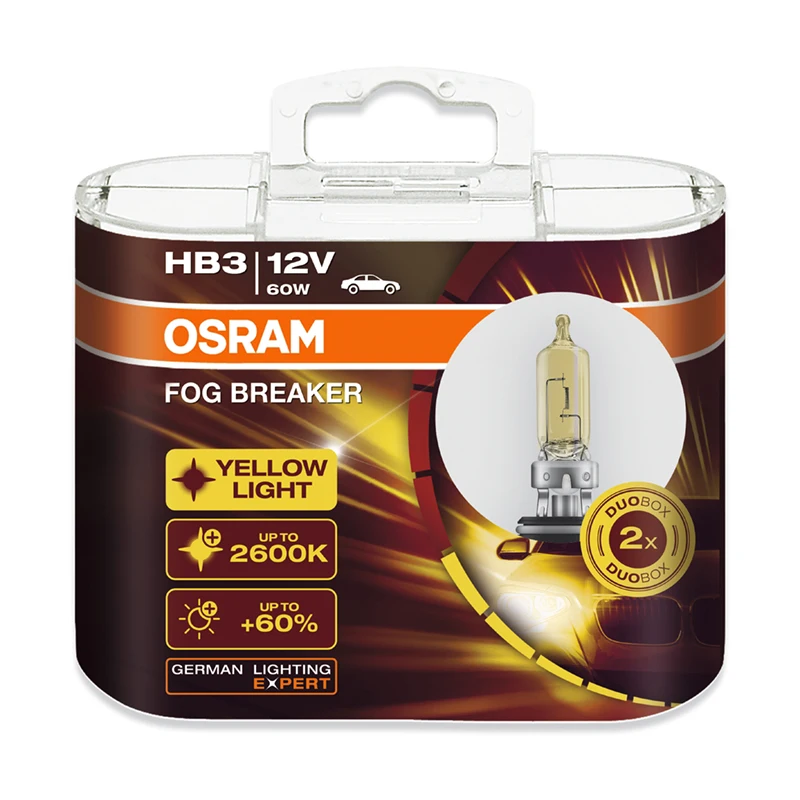 

OSRAM 9005 HB3 12V 60W 2600K 9005FBR P20d Fog Breaker Series Yellow Light 60% More Bright car headlight bulb