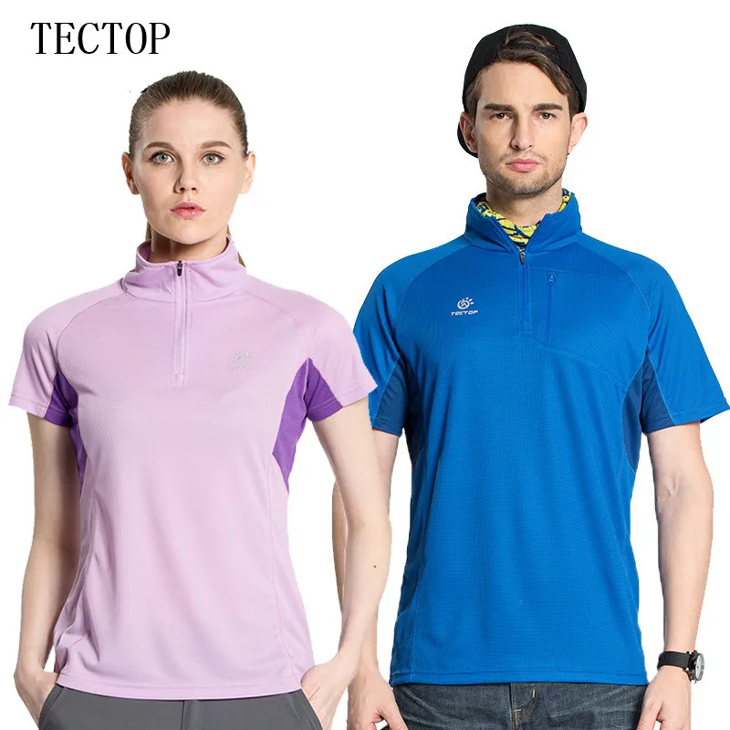 

Tectop Women men outdoor breathable quick-drying Short sleeves T-shirts Half open zipper windproof camping hiking T-shirts