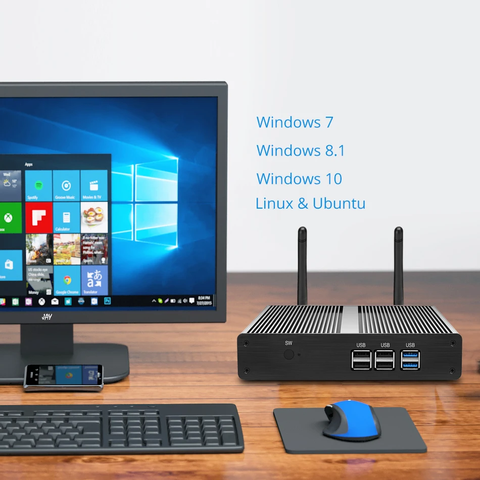 XCY Intel Core i3 7100U i5 7200U Mini PC Windows 10 Linux HTPC HDMI VGA 6xUSB WiFi Nettop Compact D