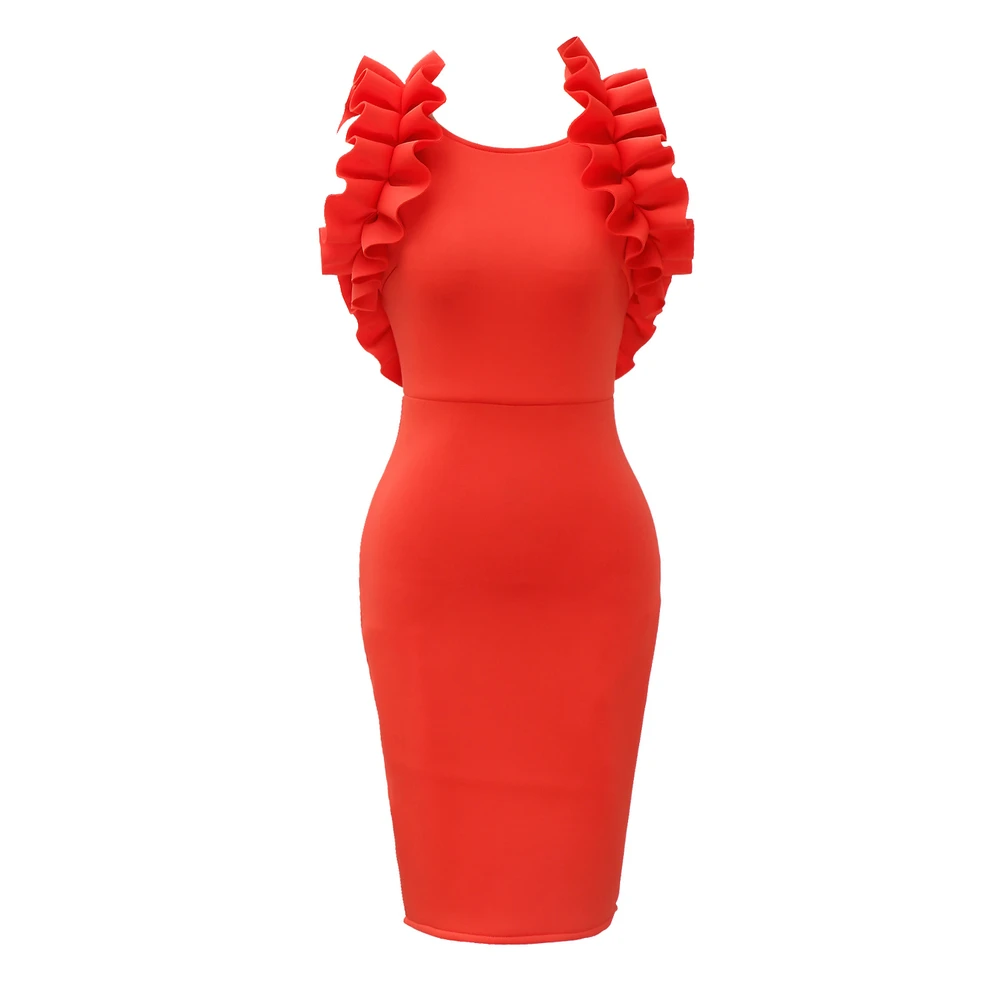 Женское Сексуальное Красное Облегающее платье с оборками и открытой спиной Вечерние платья