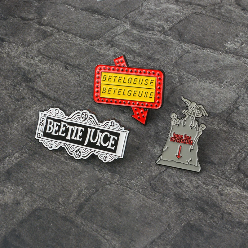 

Horror Terror film Pin"Beetlejuice"comedy Exorcism Enamel brooches Lapel Pin denim backpack Funny Jewelry Gift for friend fans