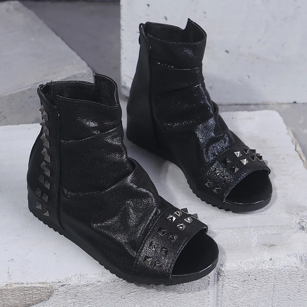 

Fashion flat sandals shoes womanRetro Flat Platform Rivets Shoe Fish Mouth Zipper Non-Slip Sandals shoes woman