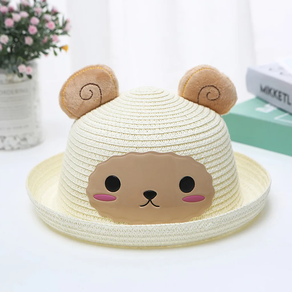 

Kids Baby Hat Cap Children Breathable Cartoon Hat Ears Straw Sun Protection Hats