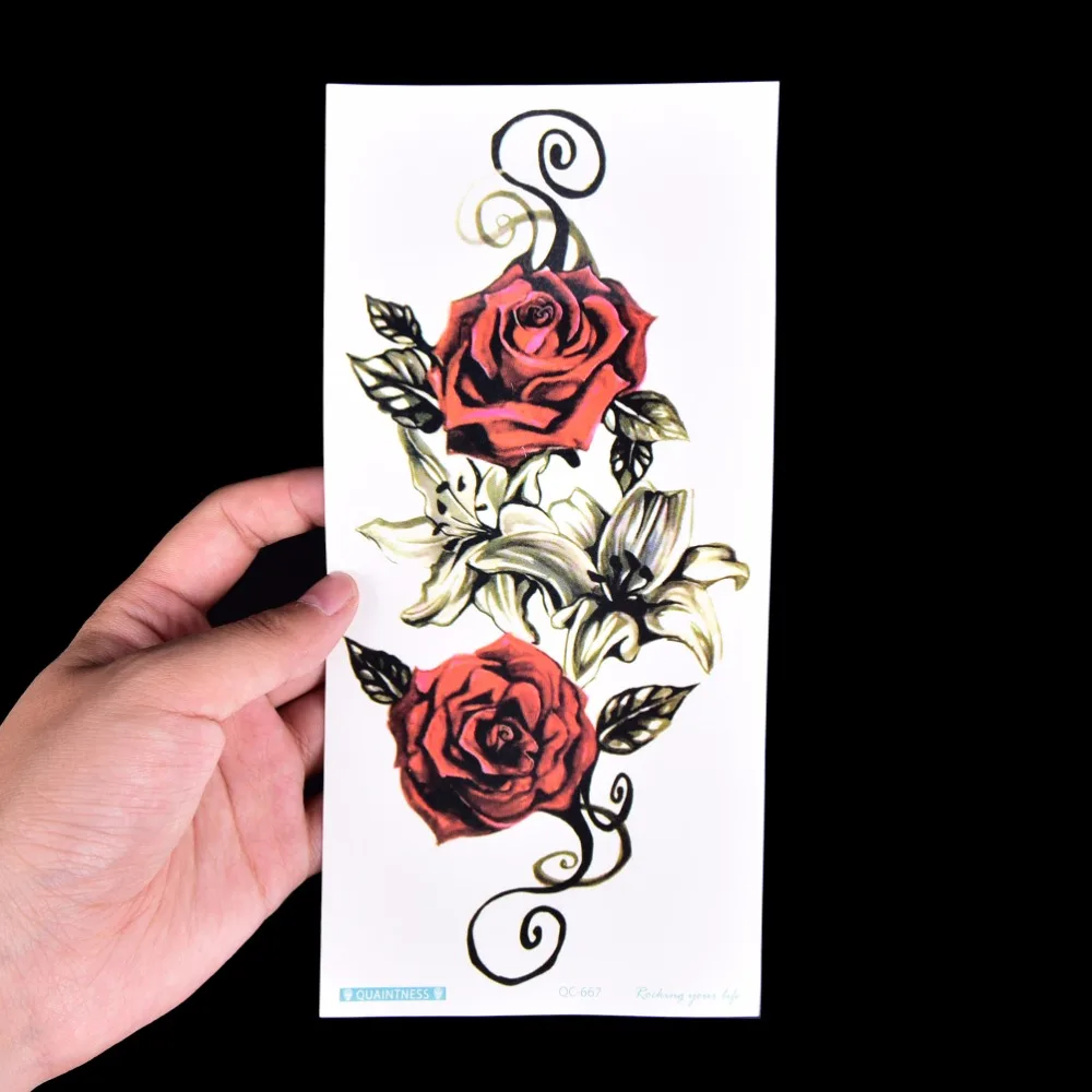 1 шт. большие красные розы цветы круг дизайн цветок татуировки стикер боди-арт временная подделка флэш тату стикер 10*20 см