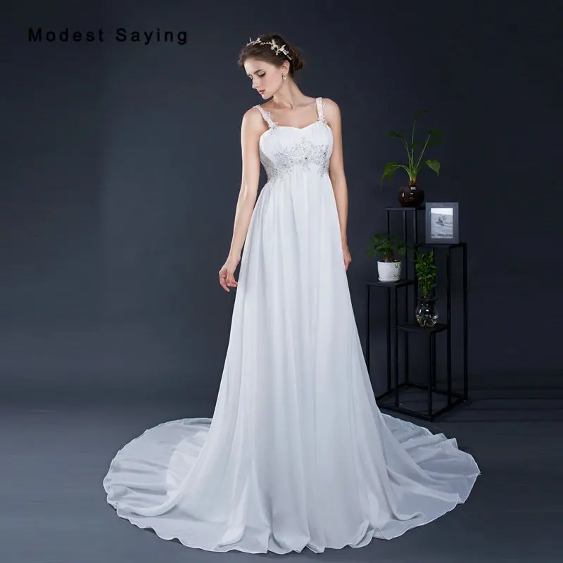 Elegant White Empire Beaded Pleated Straps Lace Pregnant font b Wedding b font Dresses 2017 Formal