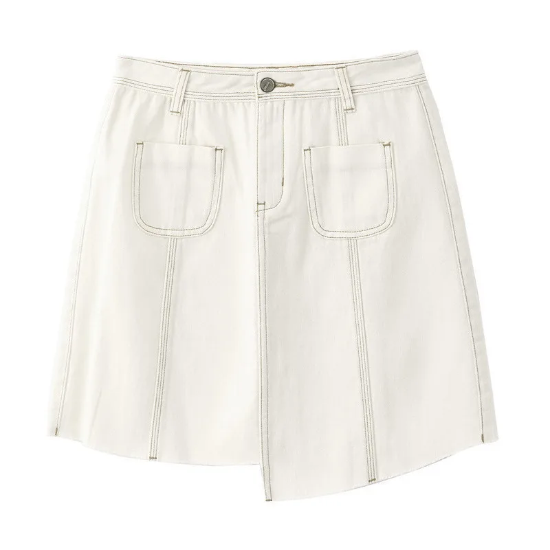 INMAN, летняя Новинка, высокая талия, тонкая, корейская мода, повседневная, студенческий стиль, все совпадают, женская короткая джинсовая юбка - Цвет: White
