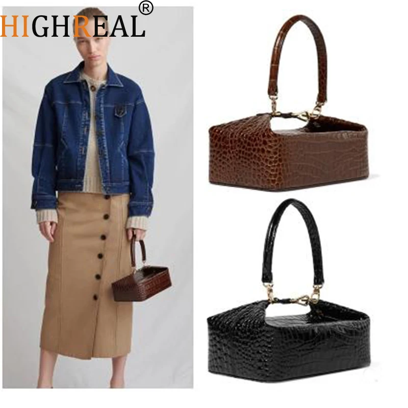 

Vintage Square Box Women Top-Handle Bag Crocodile Pattern Shoulder Bags Simple Design Handbag Composite Bag Purse Wallet Leather