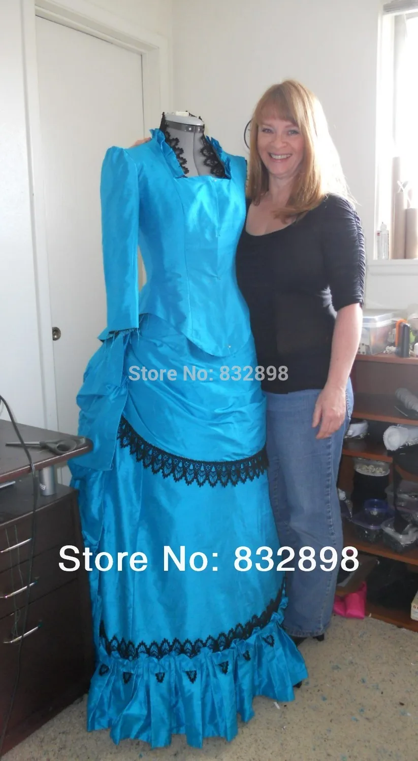 Длинные синие викторианской Суета платье Theare фильм Платья для женщин