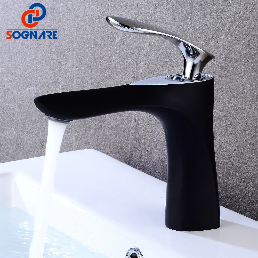 

SOGNARE Contemporary Bathroom Faucet Black Basin Faucet Waterfall Basin Mixer Single Handle Chrome Brass Cold Hot Bathroom Taps