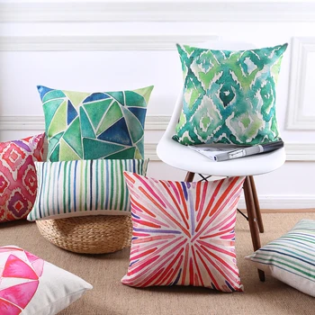 

Linen Rural Cushion Cover Home Decorative Nordic Watercolor Geometry Pattern 3589 Pillow Case Sofa Chair Waist Pillow cover