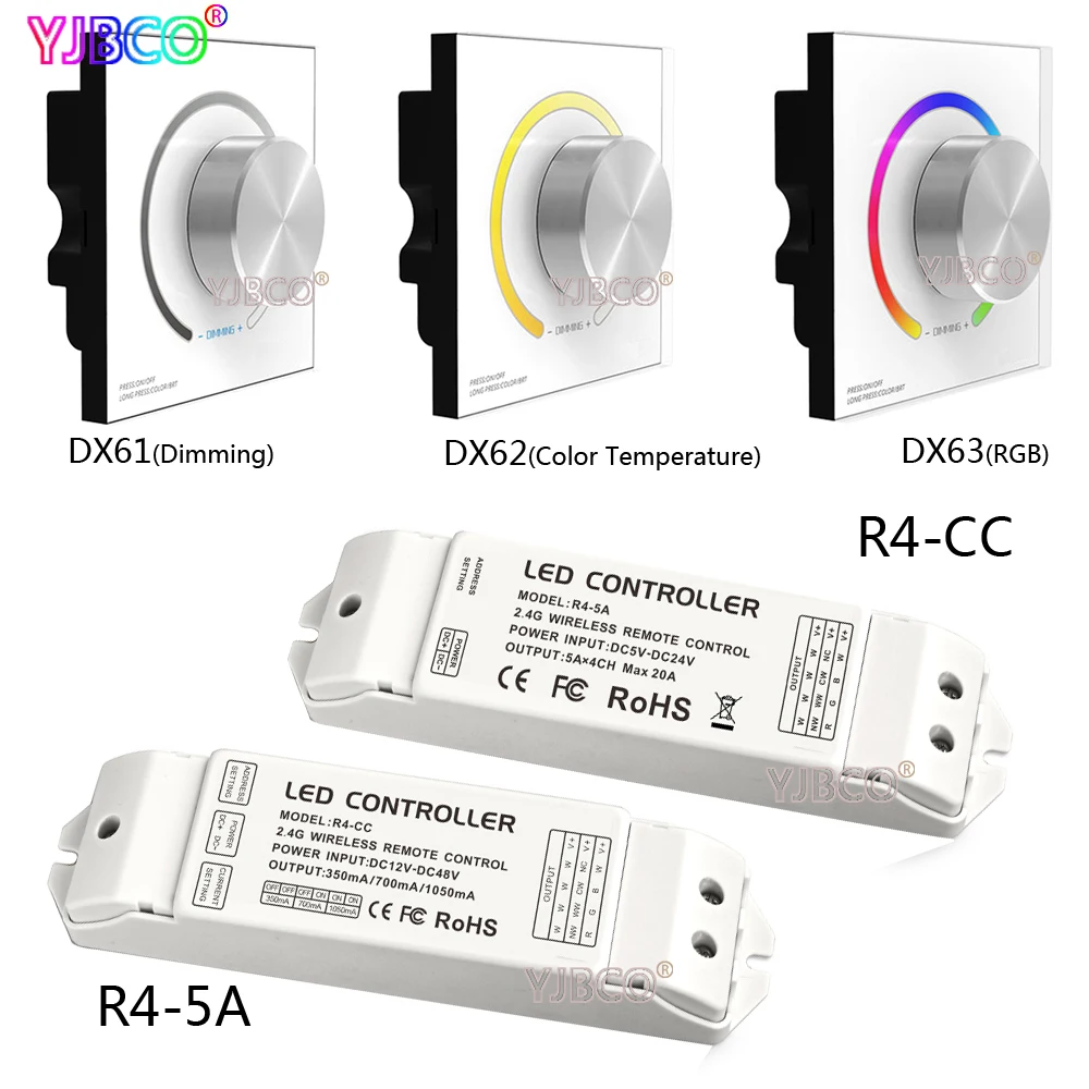 

ltech DX61 DX62 DX63 2.4G LED Sync Color Temperature RGB DMX512 Signal Ouput dimmer controller Wall Mount knob panel