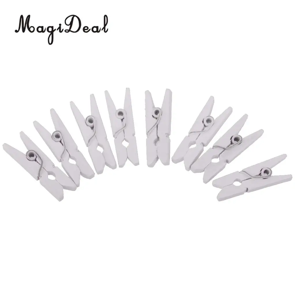 MagiDeal 50pcs Mini Wooden Clothes Photo Paper Peg Clothespin Craft Clips White Clips Laundry AccessoriesPin Photo Clothespin 