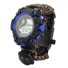 Выживания на открытом воздухе часы с Паракордом аварийного ночного видения 50 м водонепроницаемый Паракорд Браслет часы нож компас термометр свистки