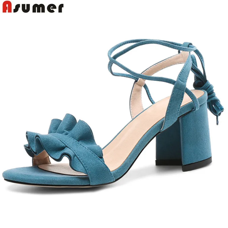 

ASUMER 2020 fashion summer shoes woman black new arrive sandals women ankle strap thick heel high heels shoes suede leather