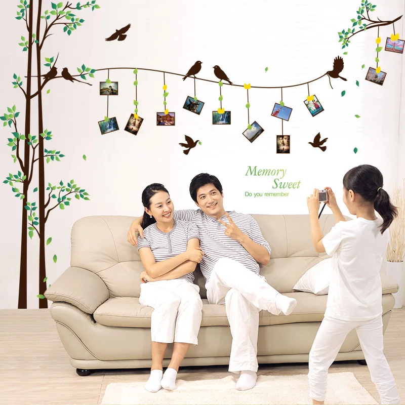 Big size tree bird photo frame wall stickers Vinyl DIY Wall Decals For Living room Bedroom Sofa background Home Decoration | Дом и сад