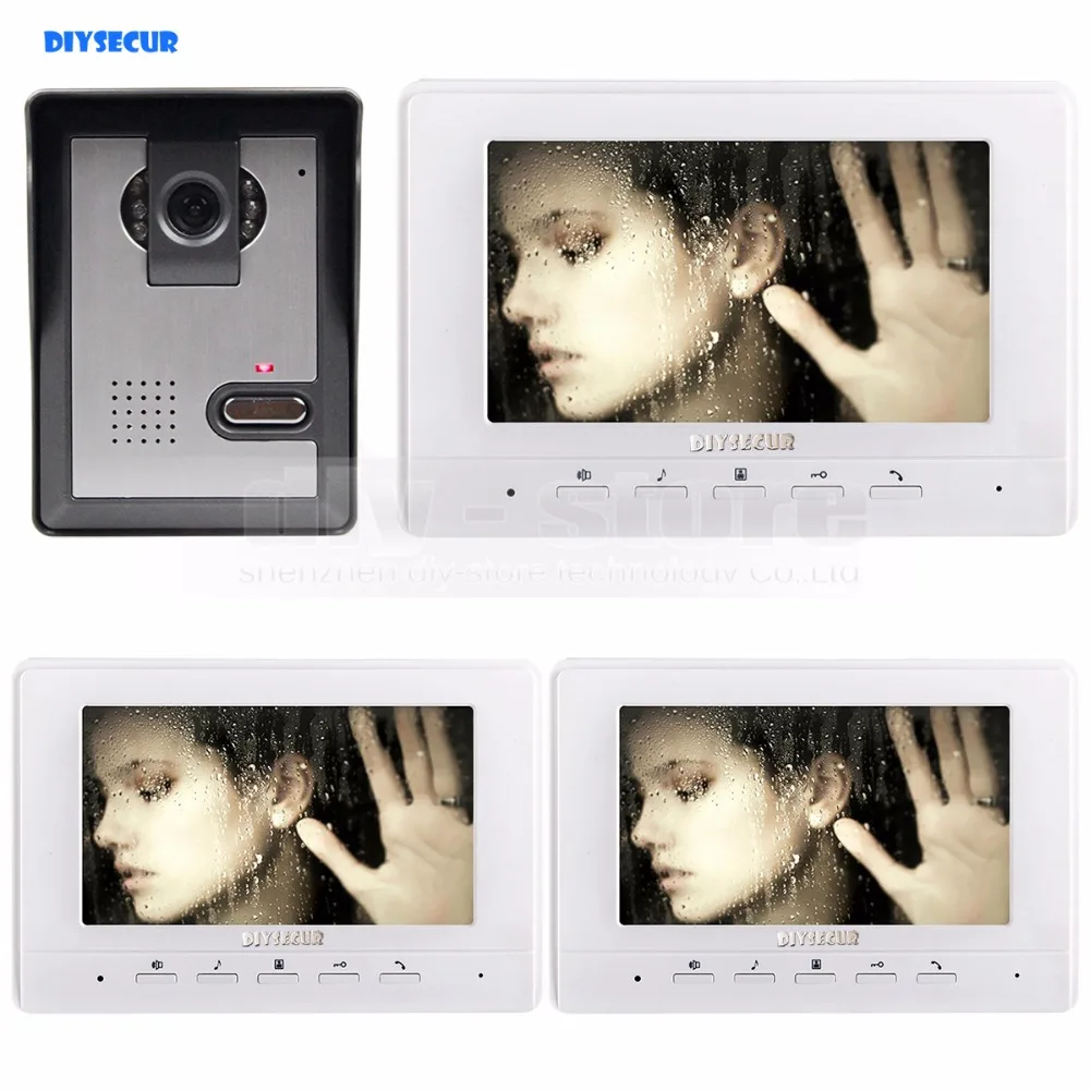 

DIYSECUR 800 x 480 7inch Video Intercom Video Door Phone 1 Camera 3 Monitors for Home / Office Security System White