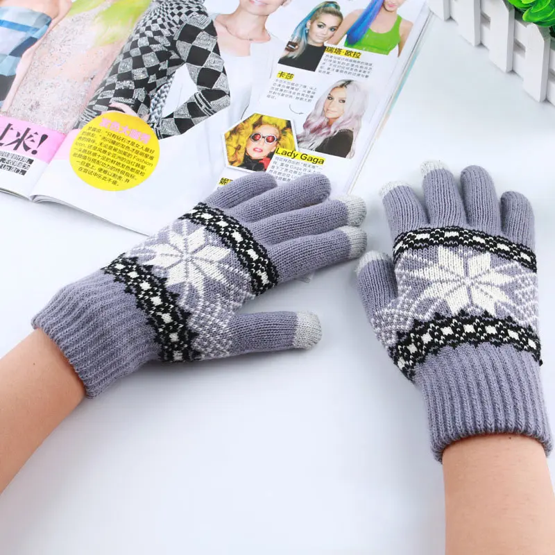 Теплые зимние женские шерстяные вязаные наручные перчатки для женщин и мужчин с рисунком снежинок, перчатки унисекс, варежки, перчатки для вождения - Цвет: B