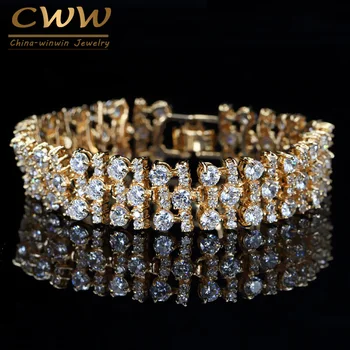

CWWZircons Luxury Cubic Zirconia Big Wide Wrap Bracelet Bangle African Nigerian Gold Color Women Wedding Party Jewelry CB028