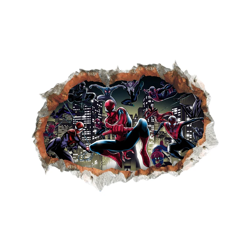 Marvel  Movie Spiderman 3DVIEW Wall Hole Stickers For Kids Room Boys room accessories Super Heroes Mural Art Decal Home Decor