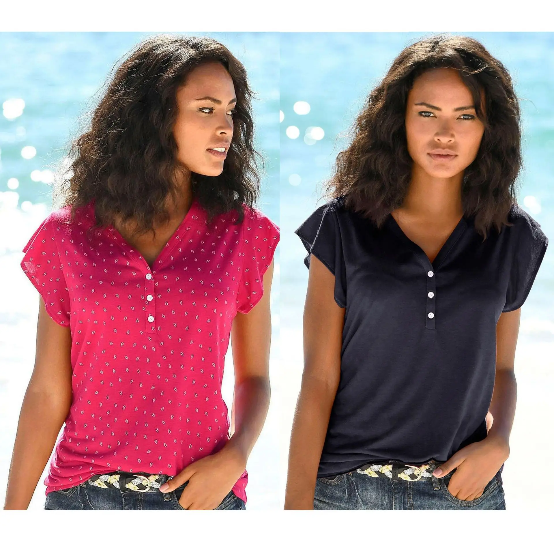 

2019 new women's printed V-neck short-sleeved T-shirt casual wild shirt