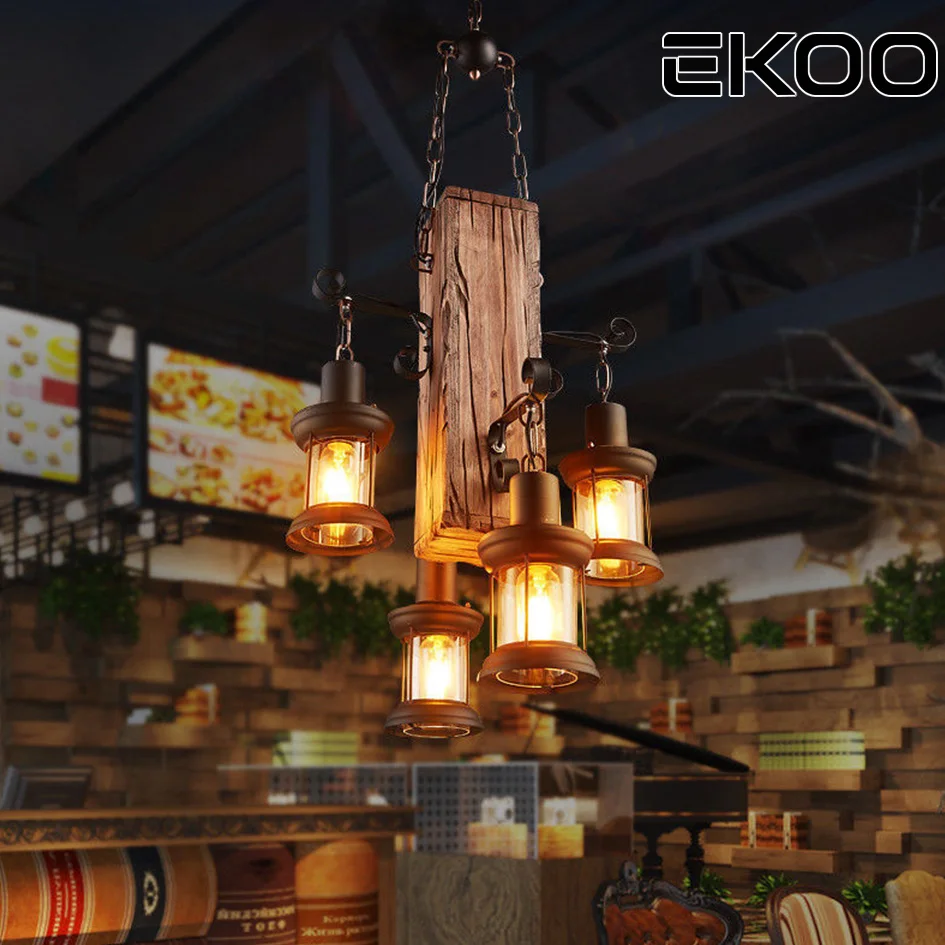 Ekoo 4 Heads Wood Chandelier Iron Lamp Rustic Light For Ekoo 4 Heads Wood Chandelier Iron Lamp