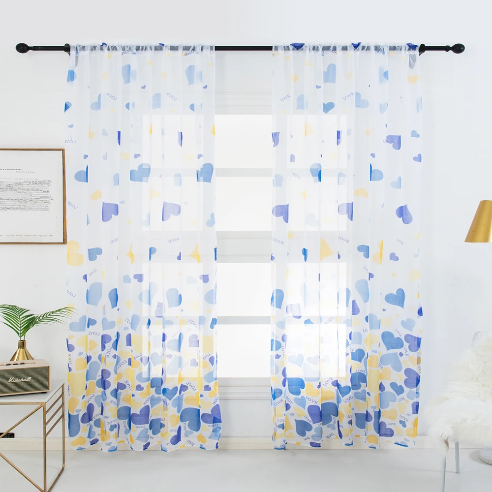 

New Heart Printing Yarn Curtain For Living Room Kitchen Window Tulle Curtains Modern Window Treatments Voile Curtains