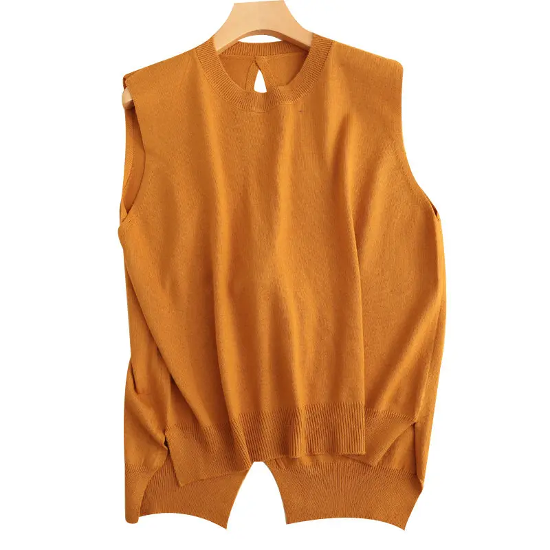 

Smpevrg 19 new style lady thin knitted pull femme O-neck sleeveless vest women sweater and pullover short casual female pullover