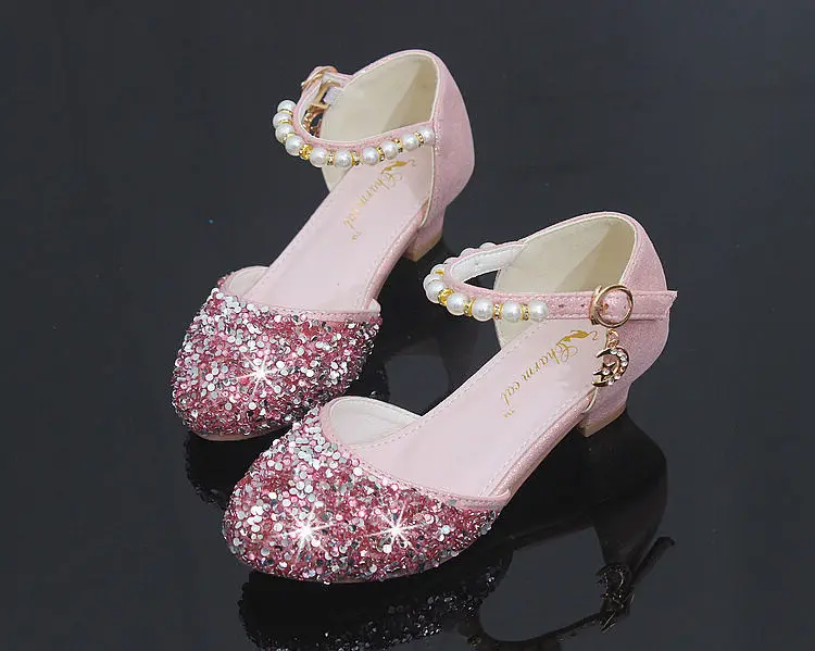 Contas de Cristal Sapatos de Dança de Salto Crianças Menina Sapatos Meninas Alto Festa Princesa Tamanho 26-38 Tira Rosa Gzx03 10 sapatos de dança de salto alto festa