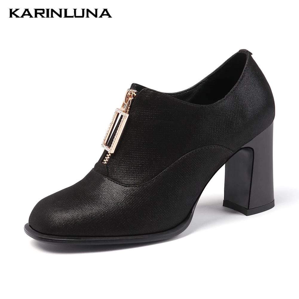 

Large Size 43 Genuine Cow Leather Elegant Booties High Heels Zip Shoes Woman Casual Party Office Lady Autumn Spring Ankle Boots