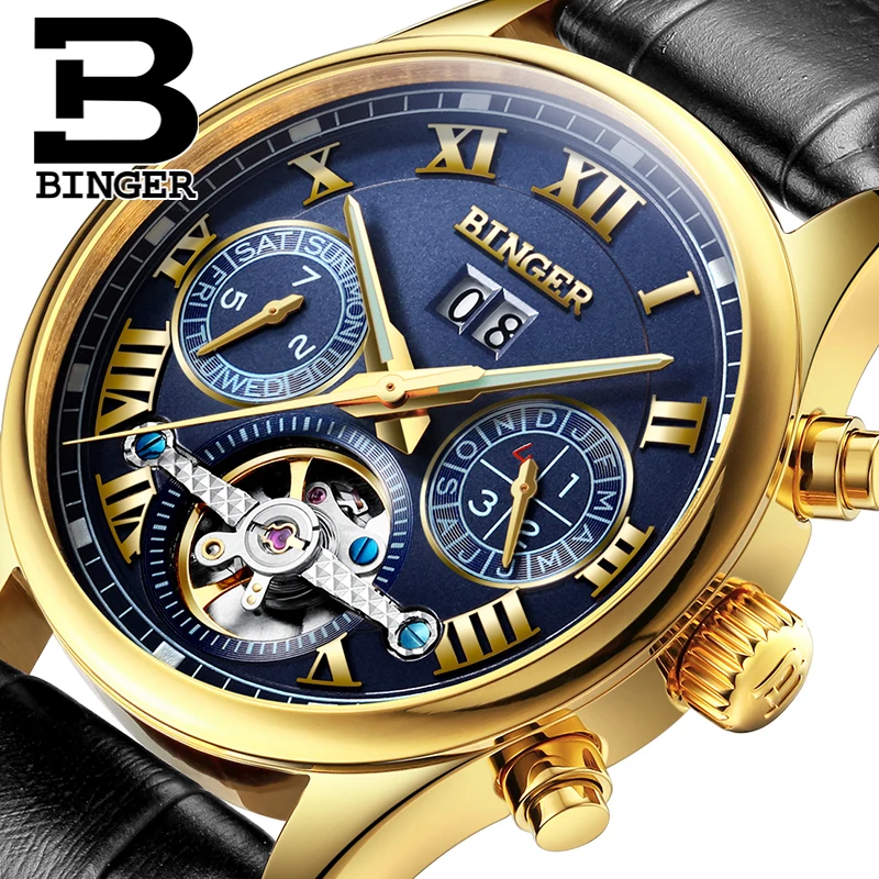 Switzerland BINGER men's watch luxury brand Tourbillon sapphire luminous multiple functions Mechanical Wristwatches B8602-12