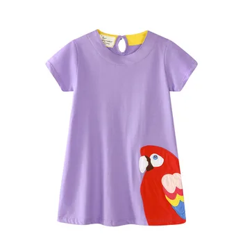 

jumping meters baby girls cartoon dresses kids short sleeve summer dress with applique a red bird girls cute dress top quality