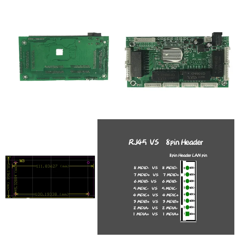 OEM PBC 8-портовый гигабитный Ethernet коммутатор 8 портов с 8-контактным канальным заголовком 10/100/1000 m концентратор 8way штекер питания печатная плата OEM винтовое отверстие