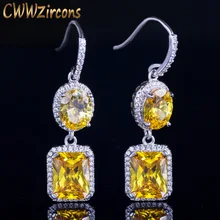 CWWZircons Hohe Qualität Wunderschöne Baumeln Gelb Zirkonia Stein Haken Tropfen Hängen Ohrringe für Frauen Mode Schmuck CZ403