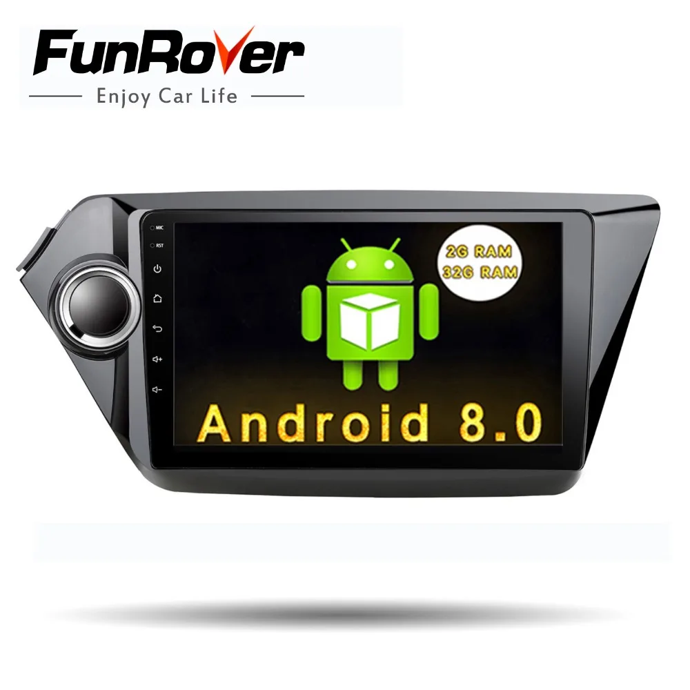 Best FUNROVER 2din Android 8.0 car dvd radio for Kia k2 rio 2010 2011 2012 2013 2014 2015 car gps navigation multimedia player stereo 0