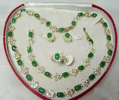 

LHX54016>>Beautiful Popular jewelry Green Jade Necklace Bracelet Ring Earring Set