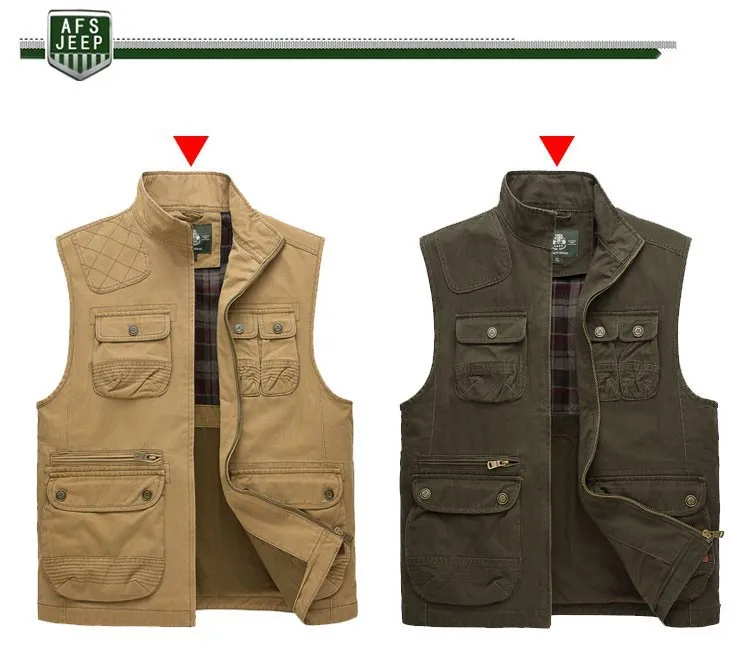 2015 Autumn Spring Casual Men Vest Coat AFS JEEP Cotton Multi Pocket 4XL Cargo Outdoor Hiking Sleeveless Jackets Waistcoat Vests (1)