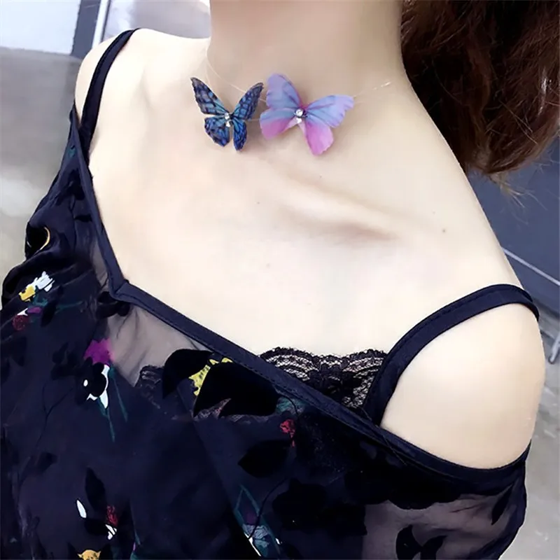 

New fashion Various Butterfly Necklace Invisible Transparent Fishing Line Simple Pendant Choker Necklace Jewelry for Girls party