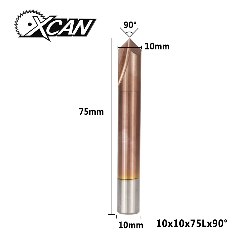 XCAN 1 шт. 3-12 мм 2 флейты 90 градусов фаска Концевая фреза ЧПУ фреза TiCN с покрытием карбида Концевая фреза Фаски Фреза - Длина режущей кромки: 10xD10x75L