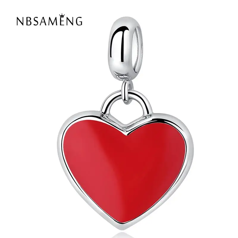 

Real 925 Sterling Silver Love Beads Pink Red Glaze Charms Pendants Fit Pandora Bracelets & Bangles DIY Jewelry For Women