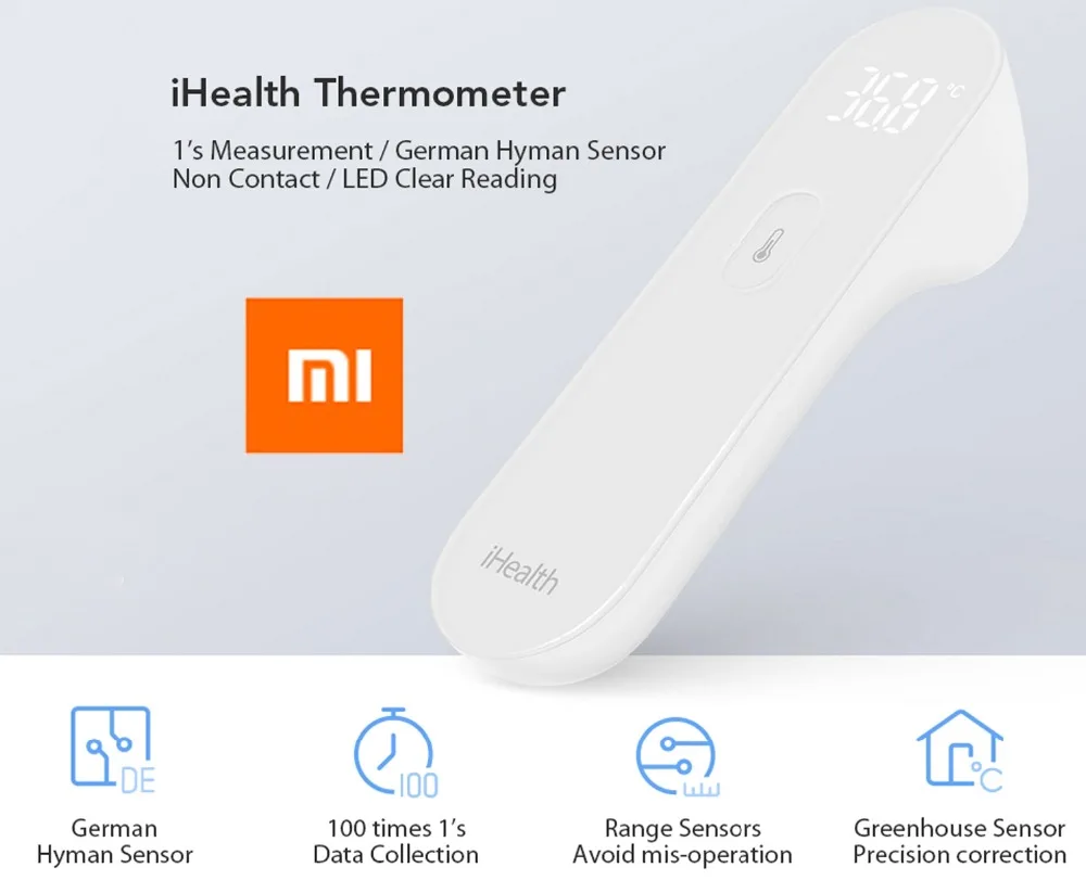 Xiaomi Mijia iHealth цифровой термометр Бесконтактный лоб Быстрый температурный тестер Fever инфракрасный Детский термометр