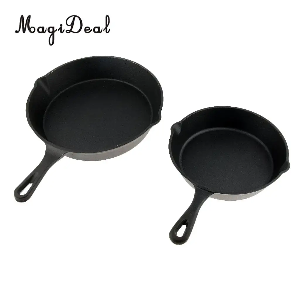 Cast Iron Skillet Non Stick Cooking Fry Pan BBQ Griddle Grilling Pre Seasoned Cook Camping Hiking Backpacking Home Use