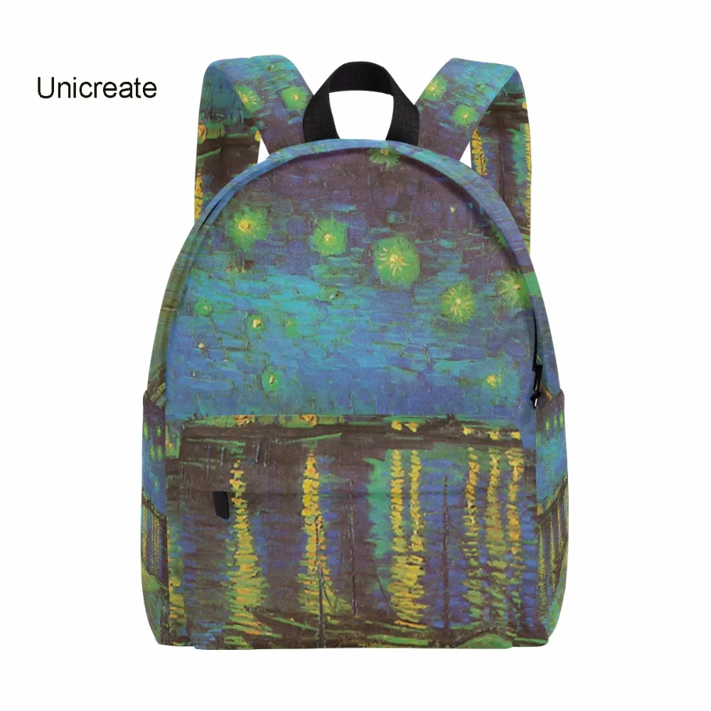 

Men Backpack Starry Night Over the Rhone by Van Gogh Bag School Zipper Backpack for Children Gift Rucksack Canvas 14Inch 2018
