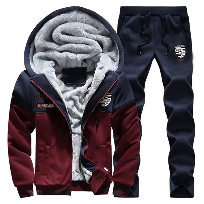 2019 winter mens sweat suit velour tracksuit men zip hoodie sweatshirt & sweatpants joggers men set casual warm velvet sporting
