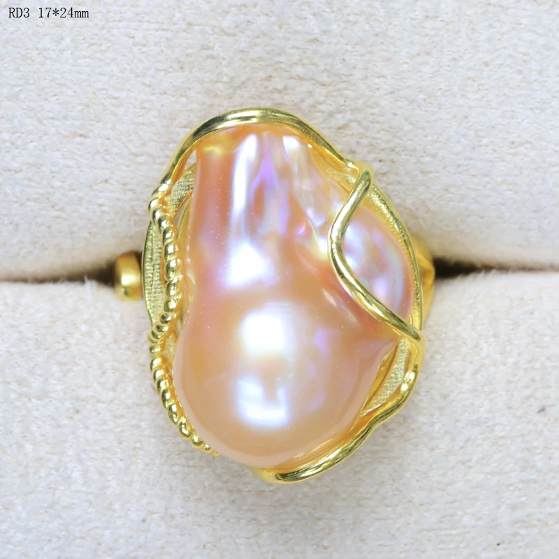 BaroqueOnly Mixed-color Baroque Pearl Adjustable Rings 17-25mm Narural Freshwater High Luster Pearl 925 Silver Sterling RD Fine Jewelry