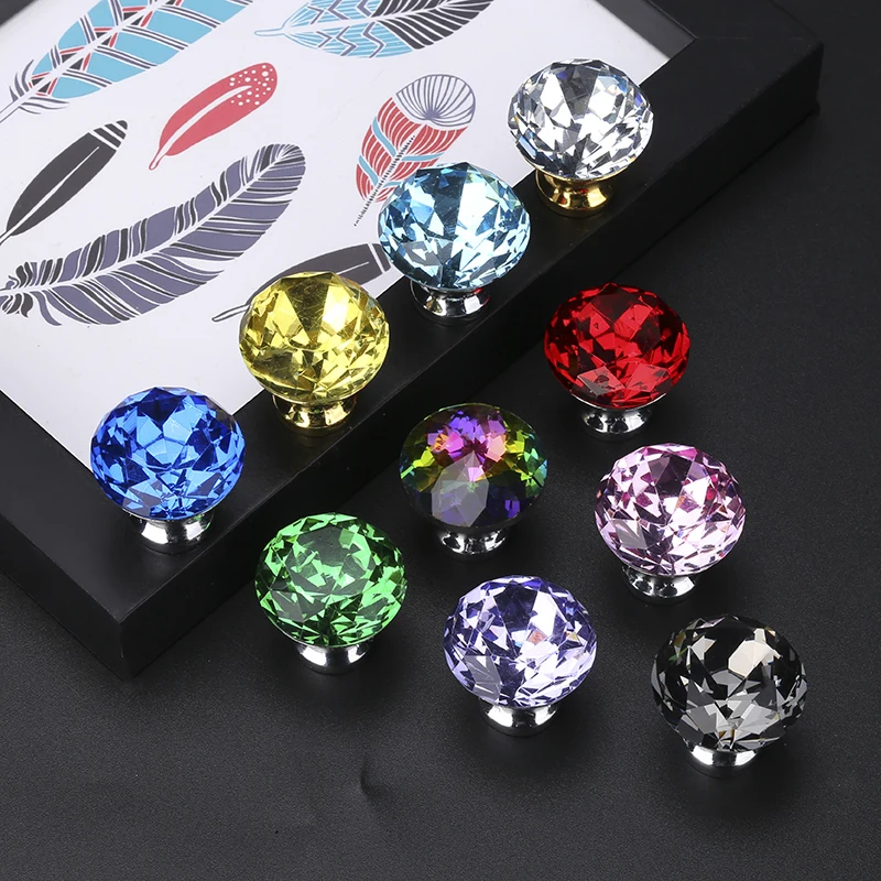 Diamond Crystal Glass Knobs Cupboard Pulls Drawer Knobs  (2)