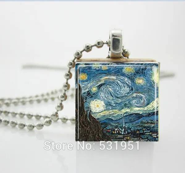 

Womens necklace fashion 2014, STARRY NIGHT Necklace Vincent Van Gogh Jewelry Scrabble Tile Pendant