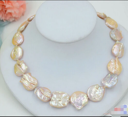 

HOT## Wholesale > P4759 18" 22mm pink BAROQUE coin KESHI REBORN PEARL NECKLACE