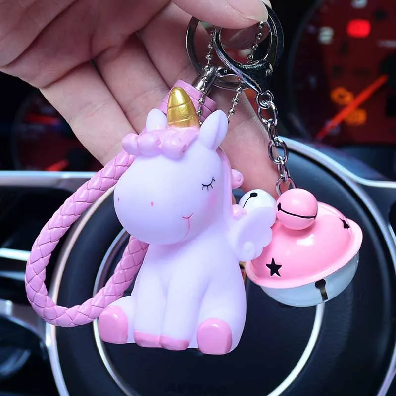 

Cartoon Fluffy Rabbit Fur Pom Pom Cute Animal Pony Unicorn Horse Keychain Doll Bell Key Ring Women Car Purse Key Chains Trinket