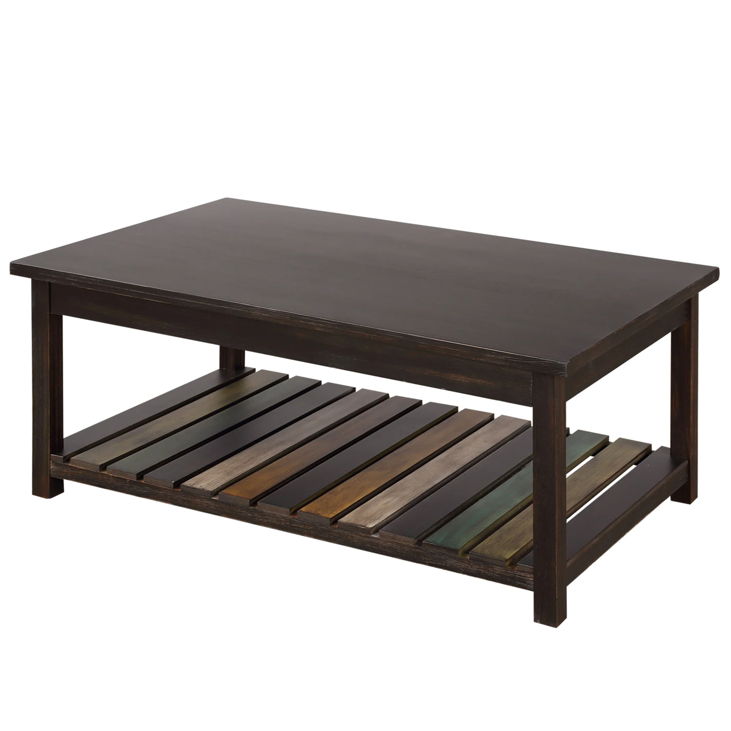 

Coffee Table for Living Room with Open Shelf, Cocktail Height Rustic Style Rectangle Coffee Table Solid Wood TV Cabinet Table