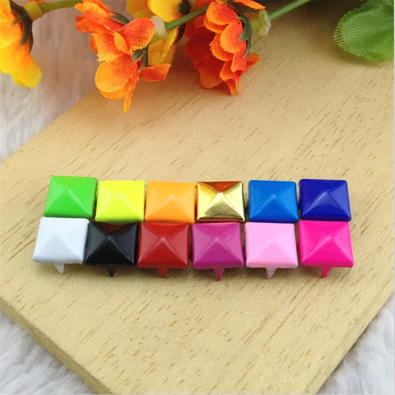 

Mix-Colors 100pcs 9mm Pyramid Rivets and Studs Punk DIY Metal Square rivet studs and spikes for Clothing Shoes Bags Accessories